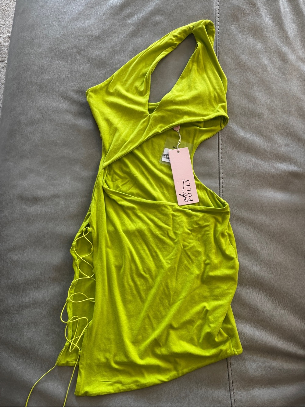 Asymmetrical Lime Green One-Shoulder Chemise with Side Lace-Up
